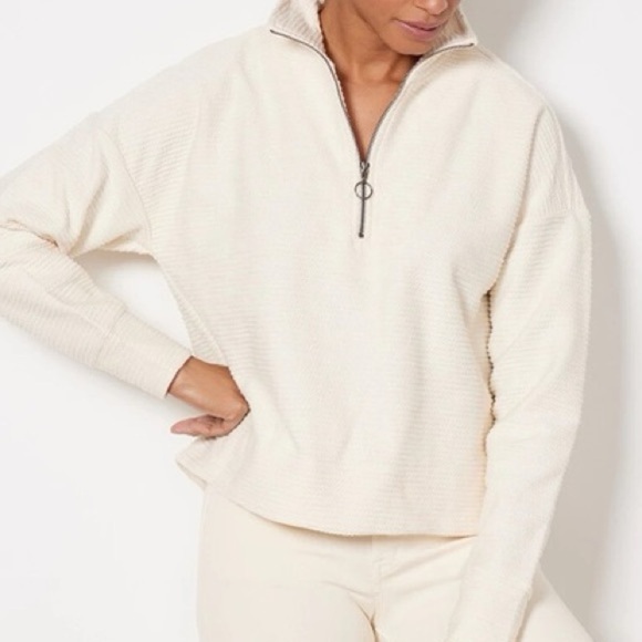 Sweaty Betty Rest Up Ivory Half-Zip Textured Long Sleeve Pullover Top - Picture 1 of 7